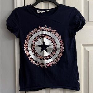 GAP kids Girls Navy Tee with Silver & Rose Gold Star Shield size XL